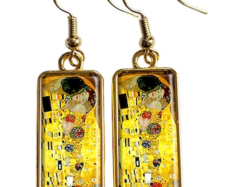 Boucles d'oreilles rectangulaire le baiser de gustav Klimt couleur argent rectangle