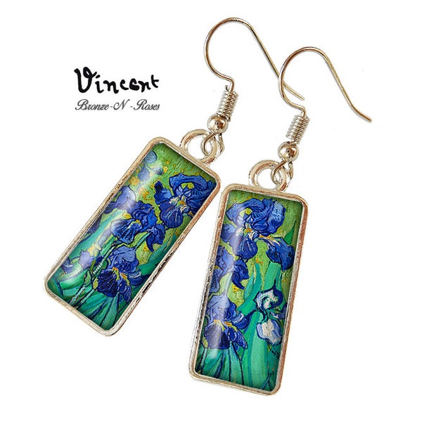 Boucles d'oreilles Vincent Van Gogh Les iris cabochon tableau bijou