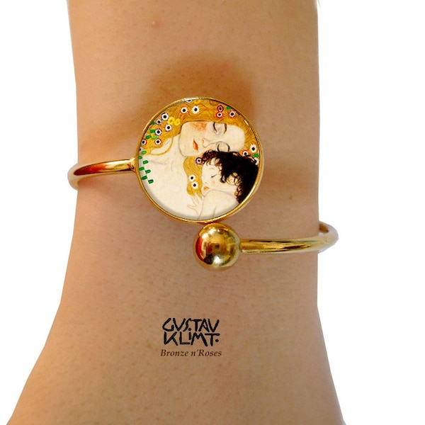 Bracelet La mère et l'enfant bijou rétro Gustave Klimt jaune cadeau peinture Noël