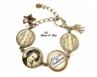 "Music" cabochon bracelet retro vintage Ludwig van Beethoven glass