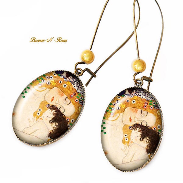 Boucles d'oreilles la mère et l'enfant Gustav Klimt verre