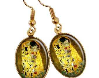 Earrings The Kiss Gustav Klimt vintage retro painting yellow painting