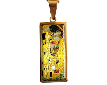 Necklace The Kiss painting Gustav Klimt art cabochon costume jewelry