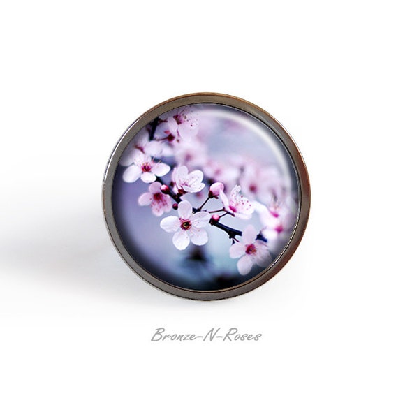 Bague Sakura Nature cabochon fleurs de cerisier violet mauve Japon