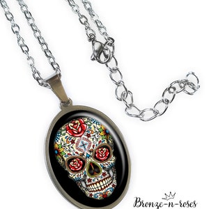 Collier Skull bijou cadeau tête de mort fleurs mexicain Halloween noir image 2