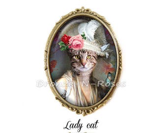 Brooch Lady cat jewelry fantasy cat kitch glass gift jewelry birthday