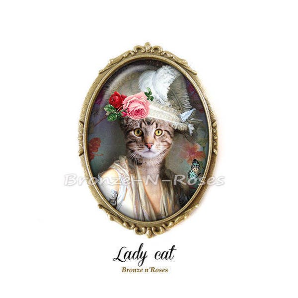 Brooch Lady cat jewelry fantasy cat kitch glass gift jewelry birthday