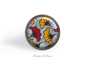 Bague wax jaune et gris bijou femme cabochon Afrique ethnique