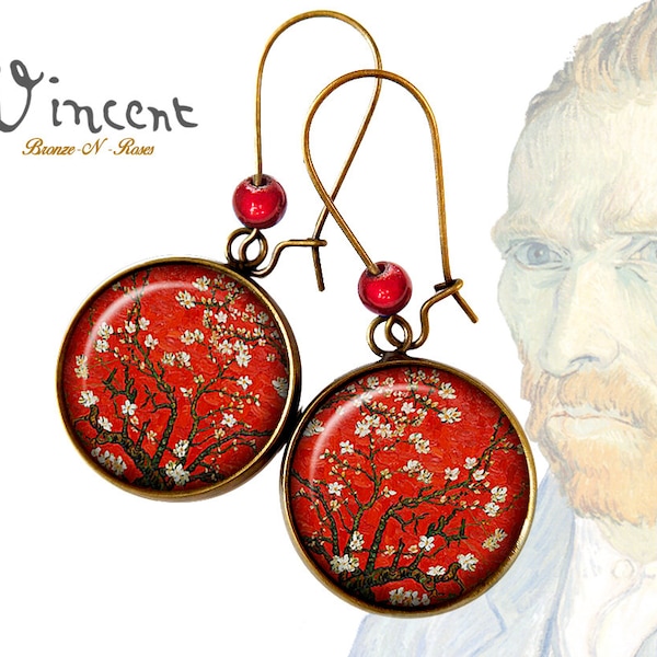 Boucles d'oreilles Vincent Van Gogh Branches fleuries d'amandier rouges