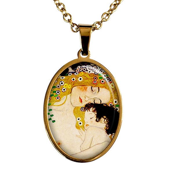 Collier La mère et l'enfant bijou rétro Gustav Klimt cadeau fête des mères