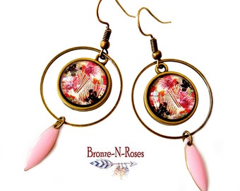 Retro Creole pink flower earrings