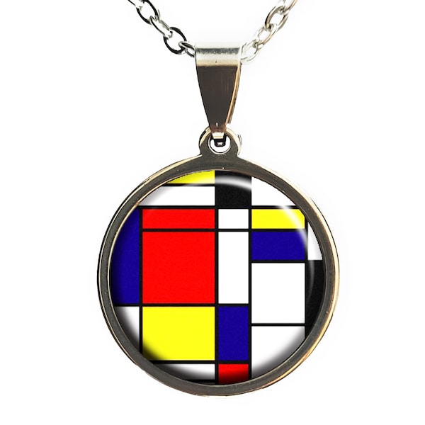 Collier style cubisme vintage forme géométrique Mondrian