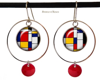 Mondrian Earrings Steel Cubism Creole Abstract Art