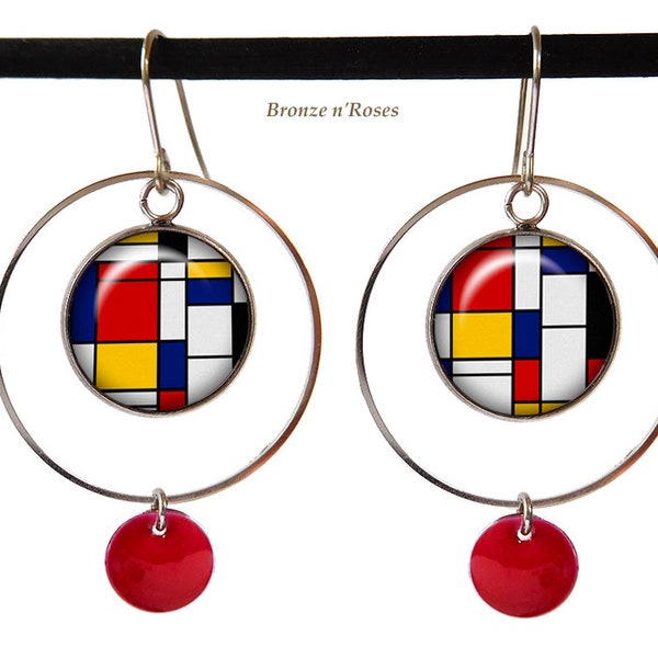 Mondrian Earrings Steel Cubism Creole Abstract Art