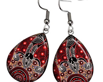 Boucles d'oreilles gouttes Spirit cabochon art aborigène collier