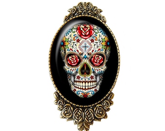 Pin Pin Skull Jewelry Fantasy Gift Skull Mexican Flowers