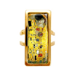 Rectangular ring The Kiss Gustav Klimt painting retro vintage yellow painting
