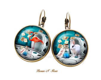 Boucles d'oreilles Drink me Alice au pays des merveilles cabochon