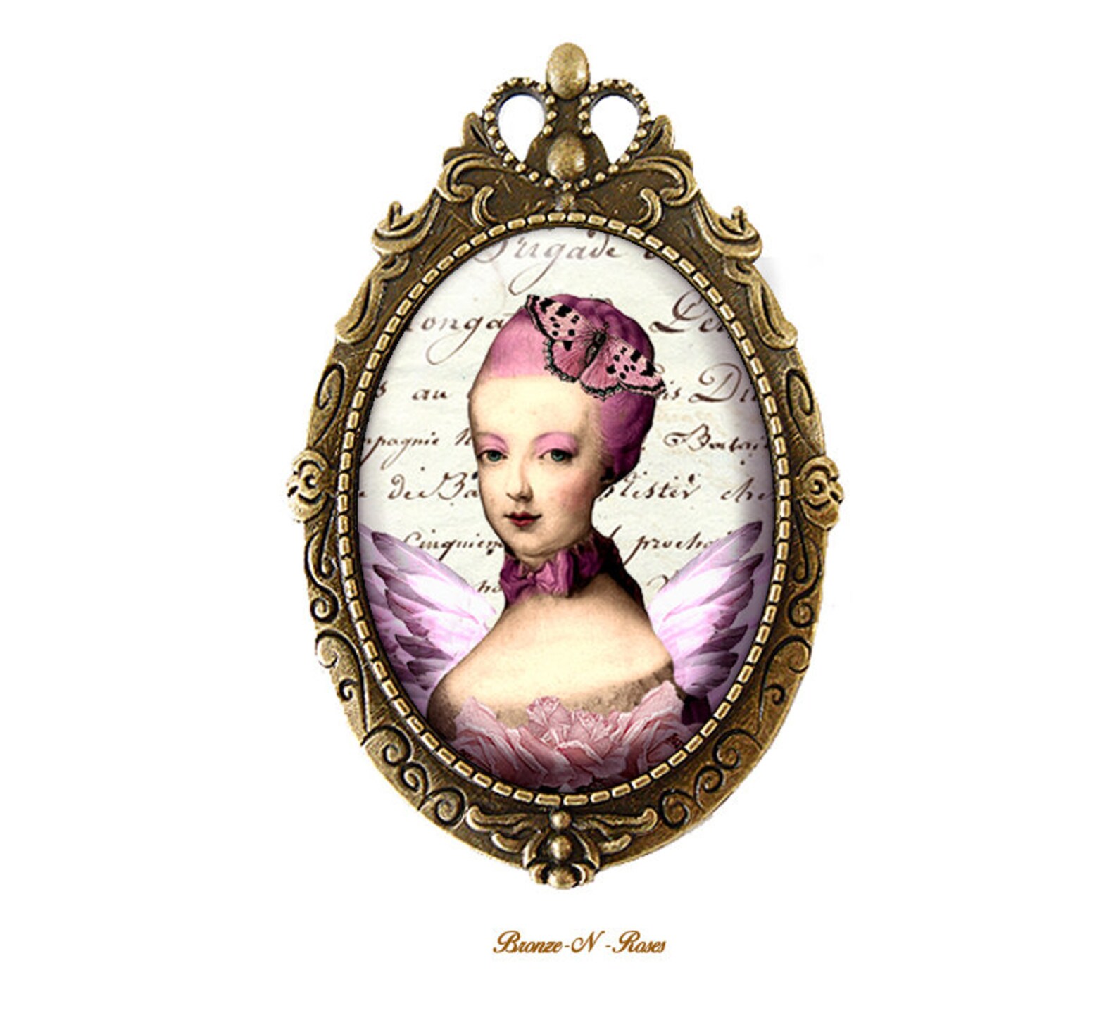 Broche épingle Argent Avec Cabochon Forêt - Diamètre 25 Mm, Verre, Neuf Sans Emballage