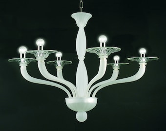 Doge Murano chandelier 6 lights crystal and white