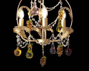 Brass chandelier and Murano glass fruit • Frùti • Classic design Baroque glass fruit chandelier