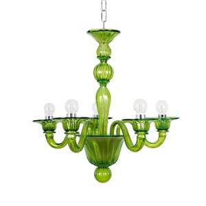 Ca&#39; Casanova • Murano Chandelier • 5 lights Small • Crystal Green • Venetian lamp • Modern Desing lighting