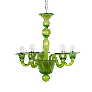 Ca' Casanova • Murano Chandelier • 5 lights Small • Crystal Green • Venetian lamp • Modern Desing lighting