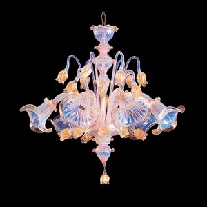 Murano Chandelier • Renier • 6 lights • Opaline and 24k Gold • Italian Lighting