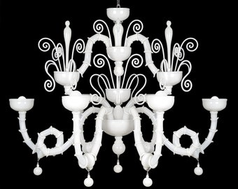 Barchetta moderne • Luxueux lustre moderne Ca'Rezzonico en verre de Murano • 6 lumières • Cristal blanc • Style vénitien classique