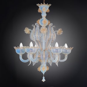 Murano Crystal Gold Chandelier • Orio• Murano chandelier in opal crystal and 24k Gold •  Venetian glass lamp