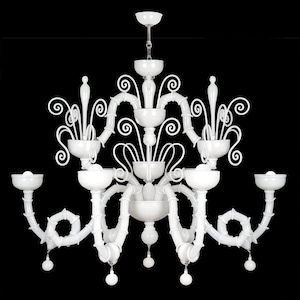 Barchetta moderna • Lujosa y moderna lámpara de araña Ca&#39;Rezzonico en cristal de Murano • 6 luces • Cristal blanco • Estilo veneciano clásico