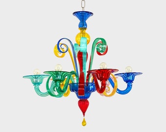 Demetra Murano multicolor chandelier - 6 lights - Classic venetian lighting