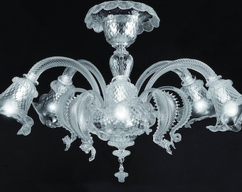 Ca'Venier ceiling 5 arms crystal in Murano glass