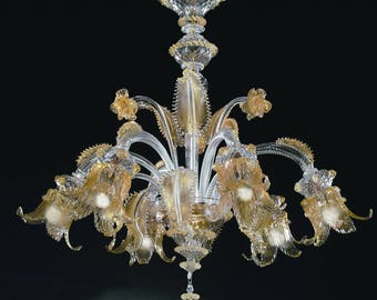 Vivaldi Murano glass chandelier hand made classic gold 6 lights