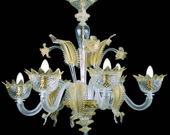 Murano chendelier 6 lights crystal gold