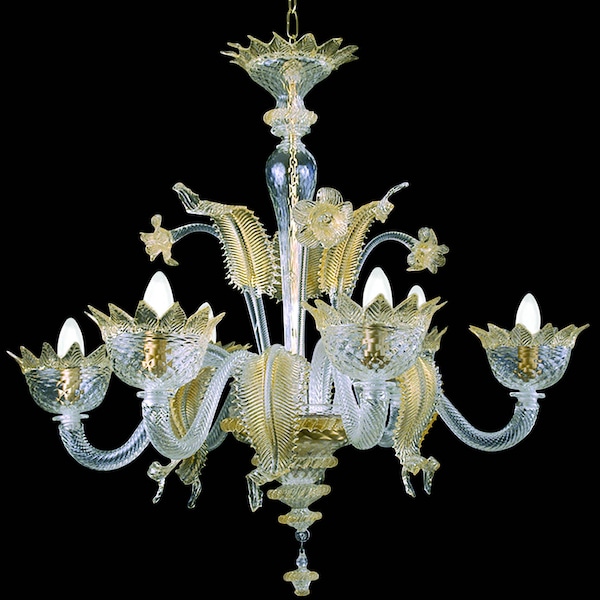 Murano chendelier 6 lights crystal gold