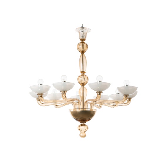 Lustre En Verre De Murano 6 Lumières - Cristal Ambre - Neuf