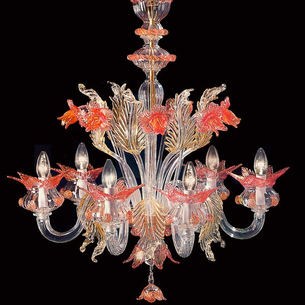 Zeffiro Murano chandelier 6 lights orange gold crystal