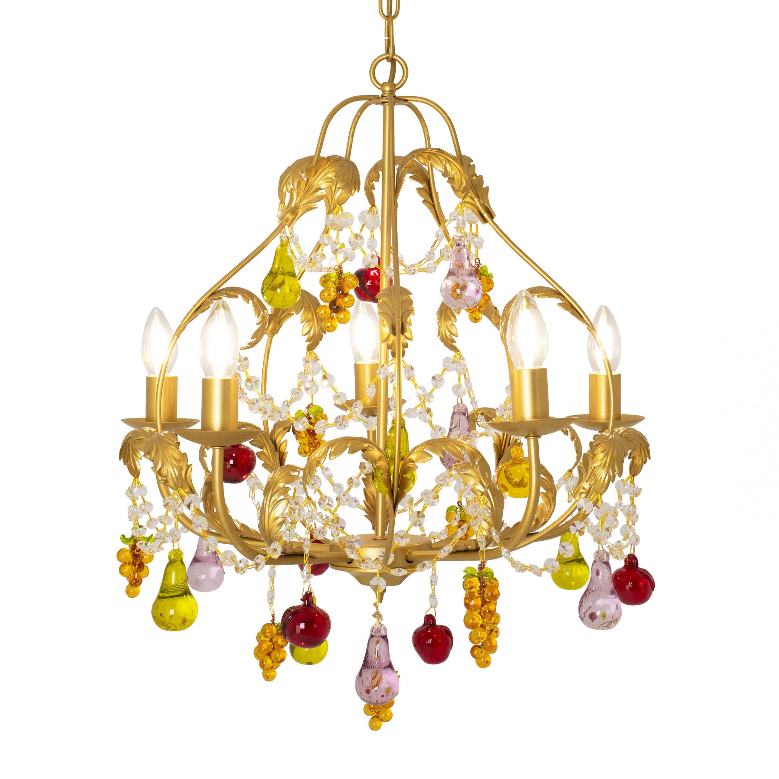 Lustre 5 Feux Cristal Murano Avec Fruits Multicolores Occasion