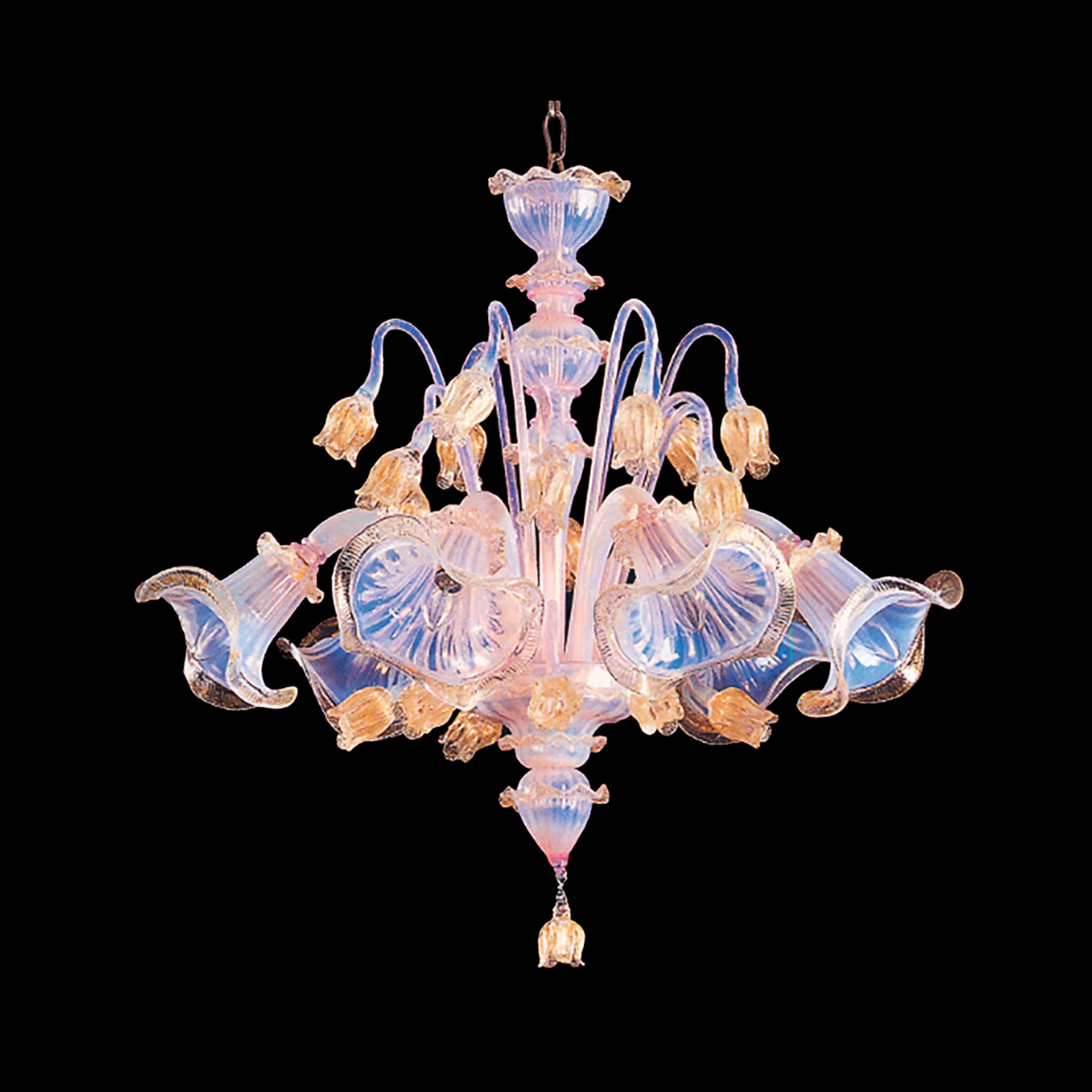MURANO ITALY金彩 ピンクレースライン ピッチャー 花瓶 MURANO】ITALY☆ムラノ 金彩 ピンク レース ライン 水差し