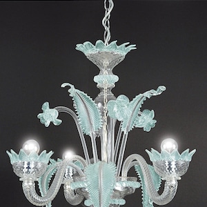 Muranese chendelier 3 lights light blue and crystal