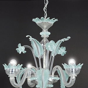 Murano chendelier 3 lights light blue and crystal