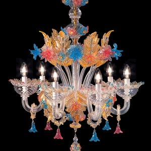Donà Murano chandelier 6 multicolored lights