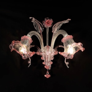 Ca' Venier wall lamp 2 lights Wall lamp in artistic Murano glass with leaves and flowers