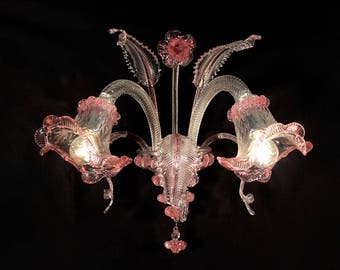 Ca' Venier wall lamp 2 lights Wall lamp in artistic Murano glass with leaves and flowers