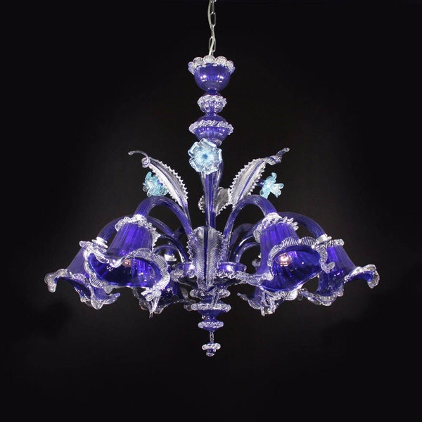 Lustre Murano couleur 6 lumières Cristal bleu