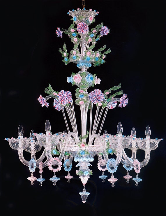 Details about Muranese chandelier in Murano glass 6 lights crystal and multicolor flowers Details about Muranese chandelier in Murano glass 6 lights crystal and multicolor flowers