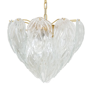 Anthurium  • Chandelier with tropical leaves in vintage Murano glass • Ø50 cm • Vintage 70s design suspension lamp Made in Italy