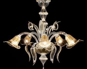 Manuzio, Murano chandelier 5 lights crystal gold