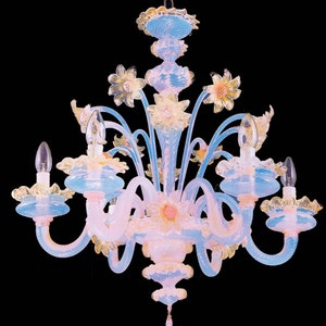 Boston Murano chandelier 6 lights gold pink and opaline